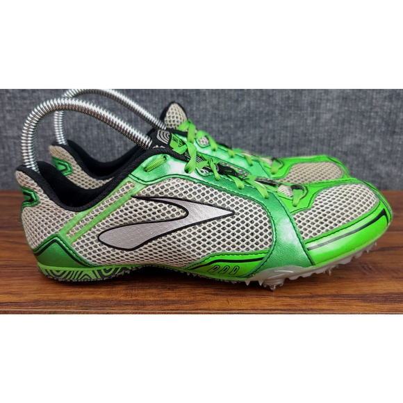 Brooks PR Track Field Sprint Spikes Women 9 Green Black White Mesh Running Shoes - Picture 1 of 13